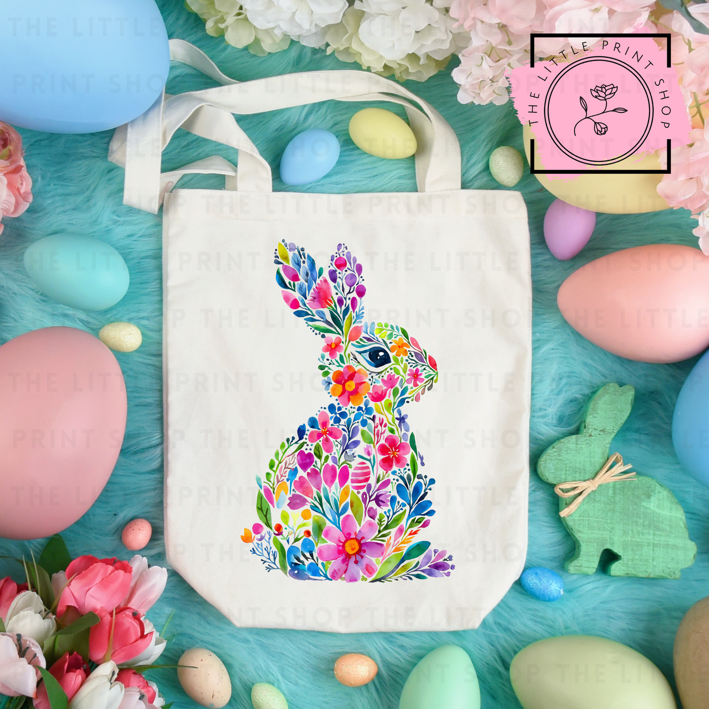 Floral Bunny - Tote Bag DTF Transfer