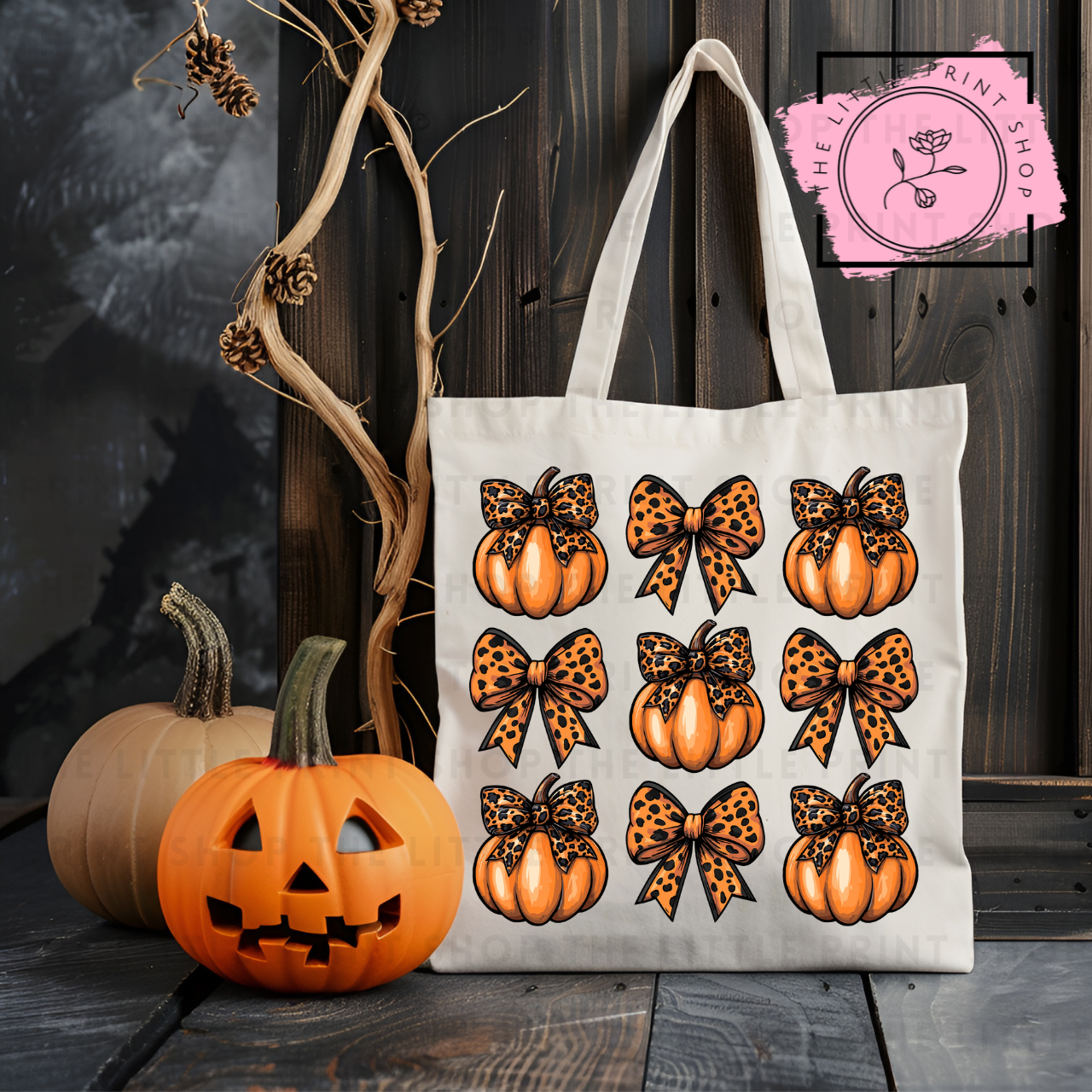 Leopard Print Pumpkins & Bows - Tote Bag DTF Transfer
