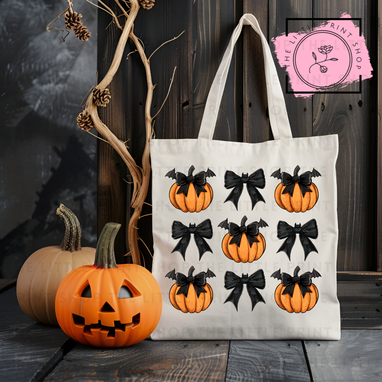 Pumpkins & Black Bows - Tote Bag DTF Transfer