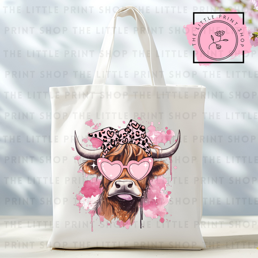Highland cow Glasses - Tote Bag DTF Transfer