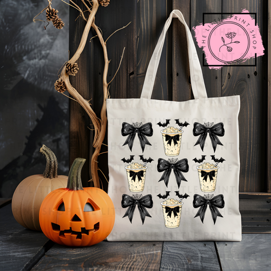 Black Bows & Coffee - Tote Bag DTF Transfer