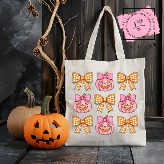 Orange Bows & Pumpkins - Tote Bag DTF Transfer
