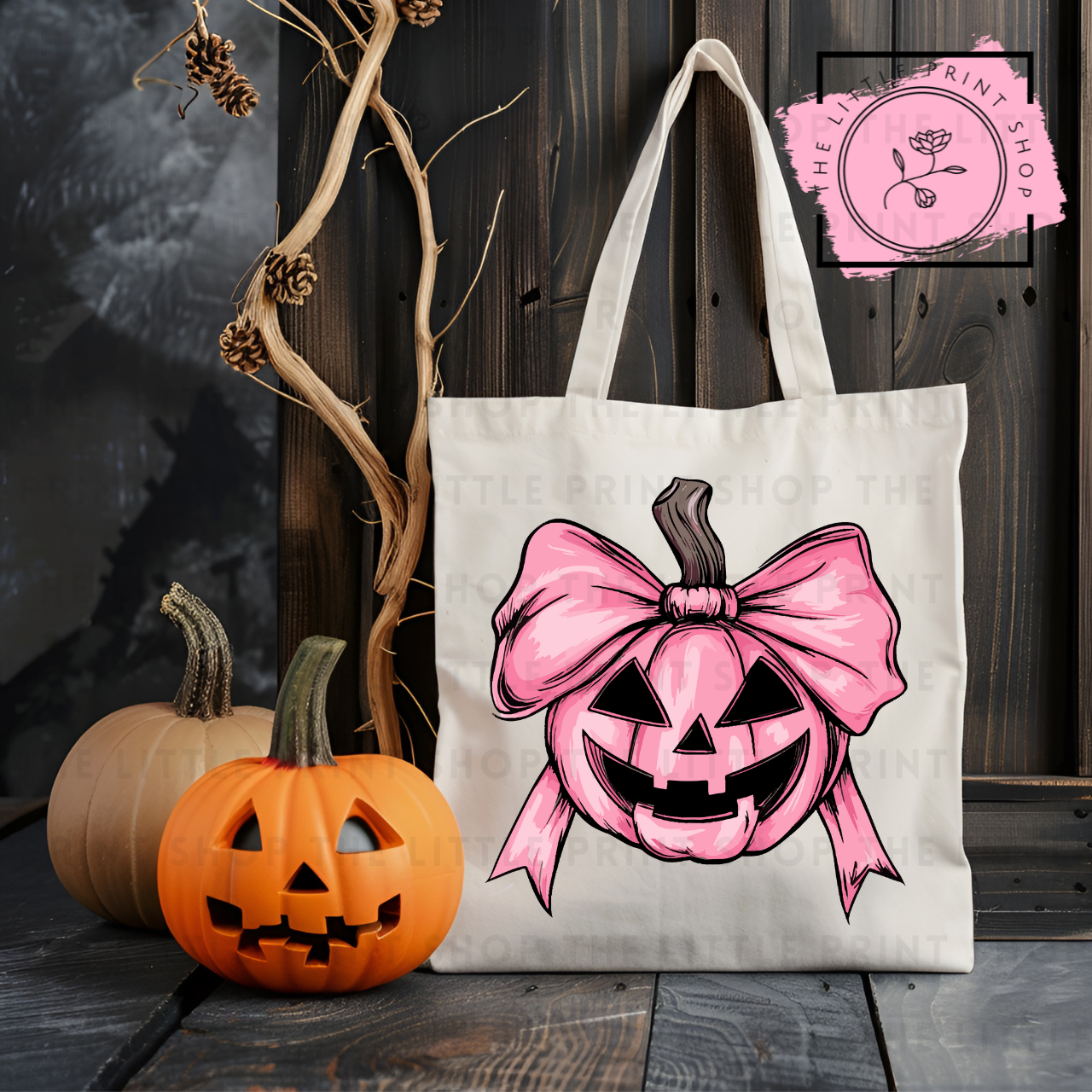 Spooky Pink Pumpkin - Tote Bag DTF Transfer