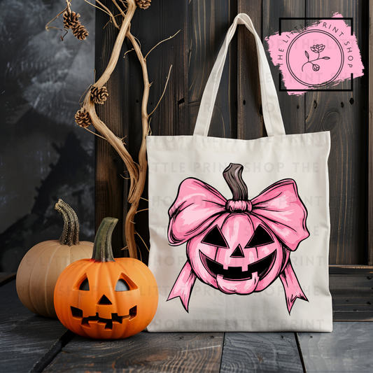 Spooky Pink Pumpkin - Tote Bag DTF Transfer