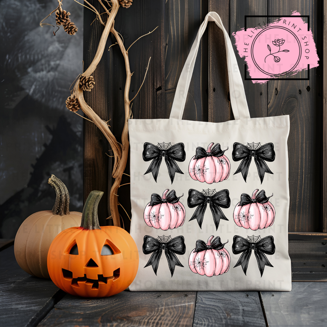 Pink Pumpkins & Bows - Tote Bag DTF Transfer