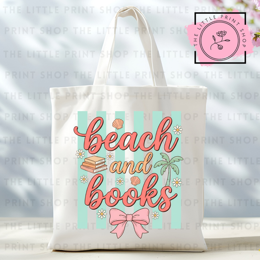 Beach & Books - Tote Bag DTF Transfer
