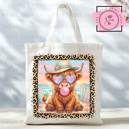 Summer Highland Cow - Tote Bag DTF Transfer