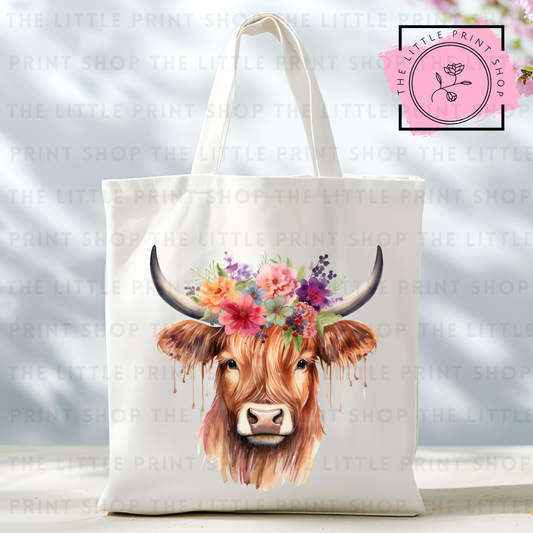 Floral Highland Cow #3 - Tote Bag DTF Transfer
