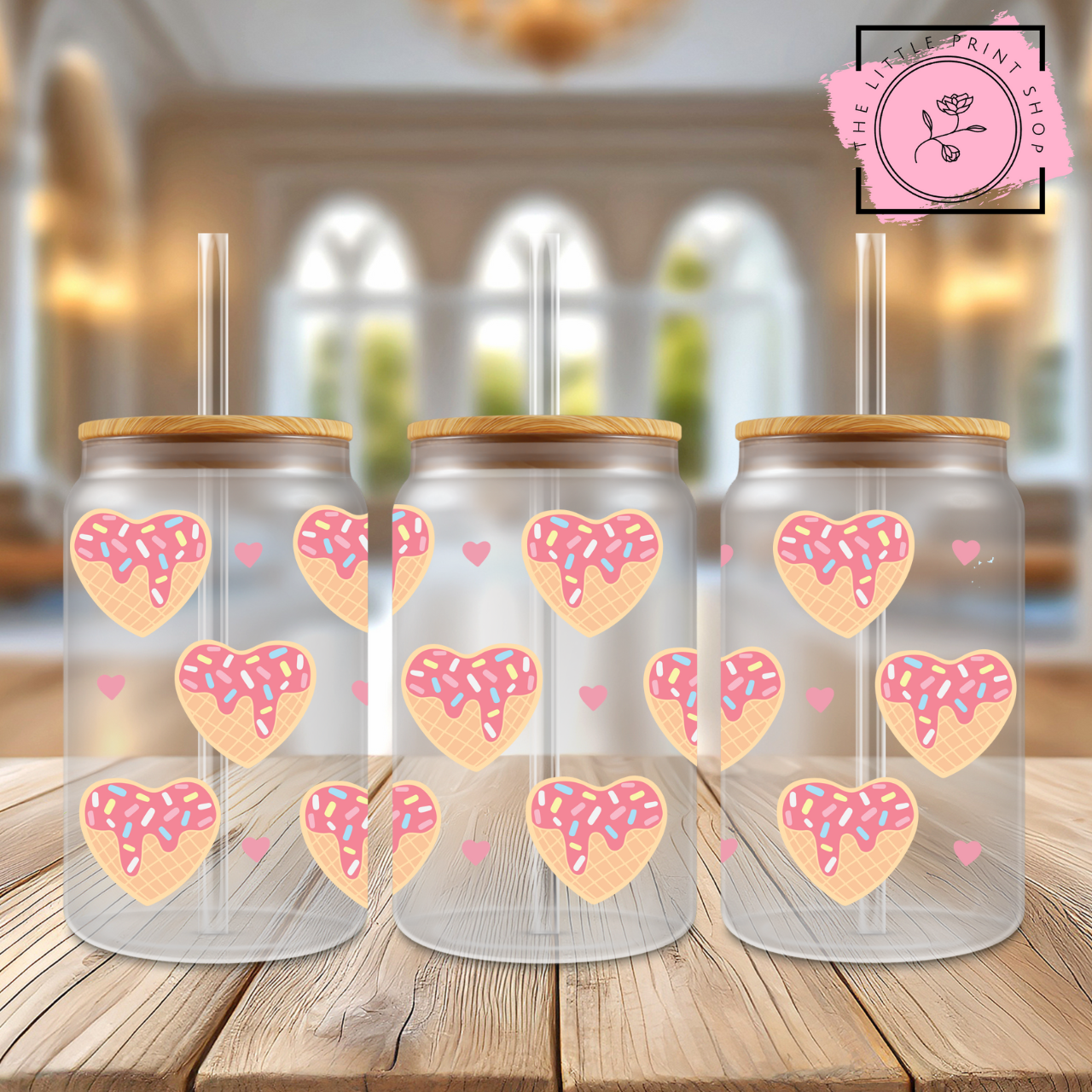 Waffle Heart - 16oz Libbey Glass Printed UV DTF Wrap