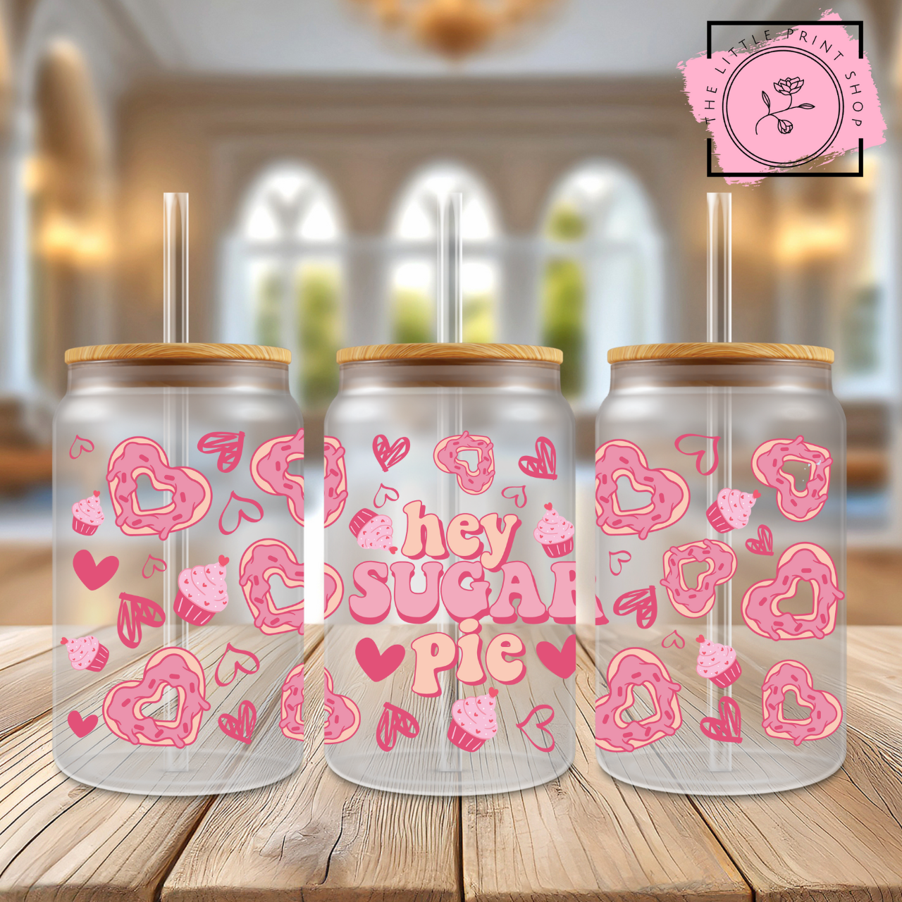 Hey Sugar Pie - 16oz Libbey Glass Printed UV DTF Wrap