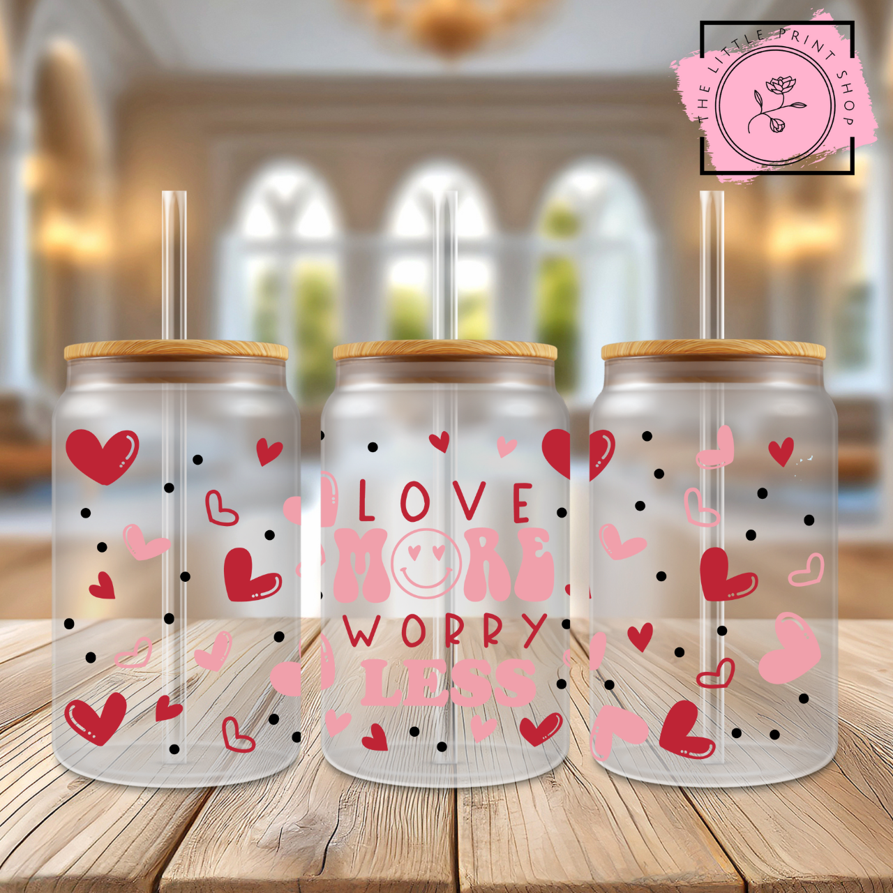Love More - 16oz Libbey Glass Printed UV DTF Wrap