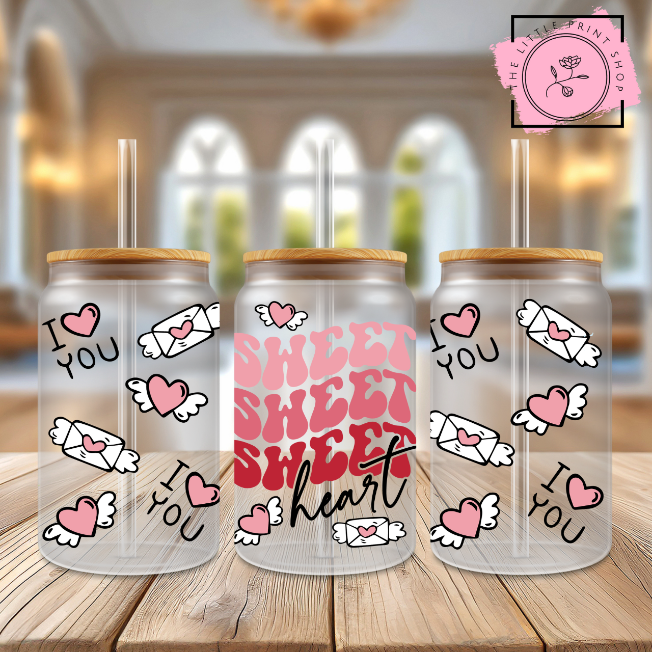 Sweet Heart - 16oz Libbey Glass Printed UV DTF Wrap