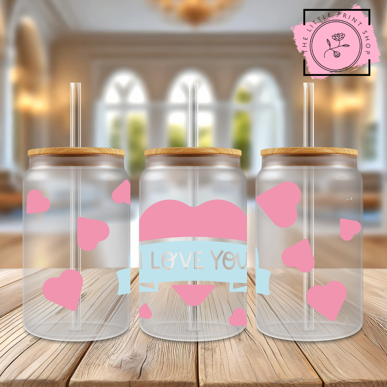 I Love You - 16oz Libbey Glass Printed UV DTF Wrap