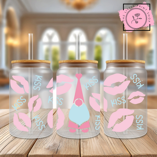 Gnome Kisses - 16oz Libbey Glass Printed UV DTF Wrap
