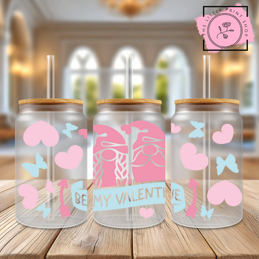 Gnome Valentine - 16oz Libbey Glass Printed UV DTF Wrap