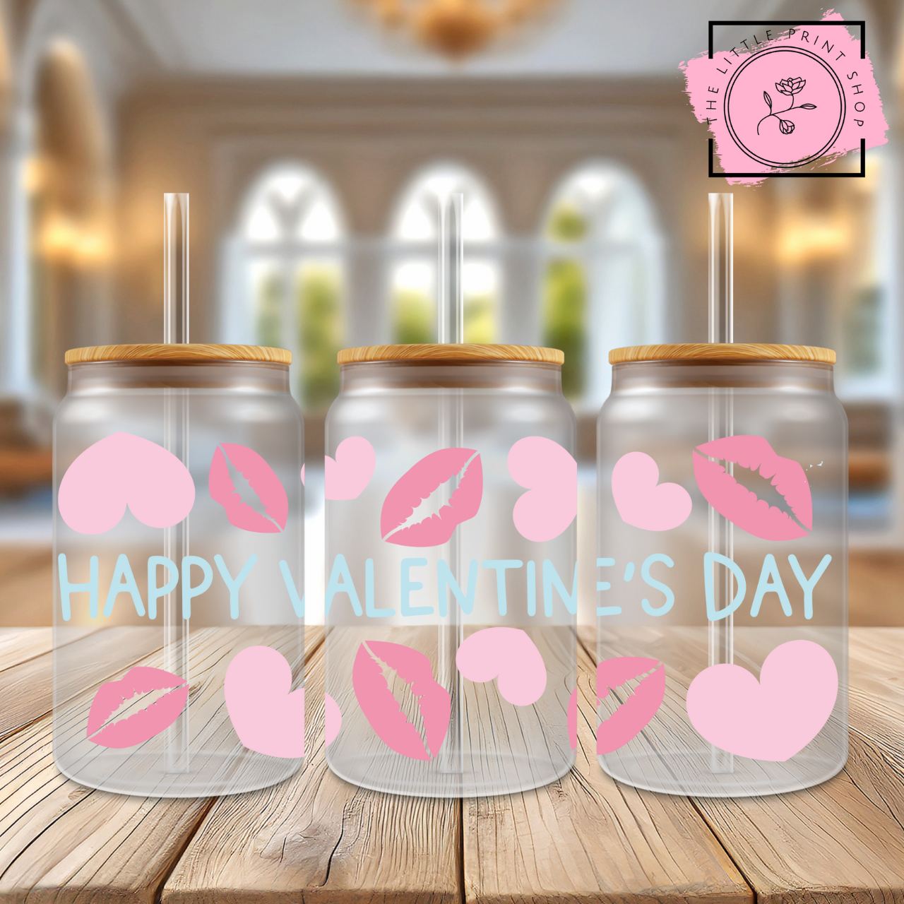 Happy Valentines Day - 16oz Libbey Glass Printed UV DTF Wrap
