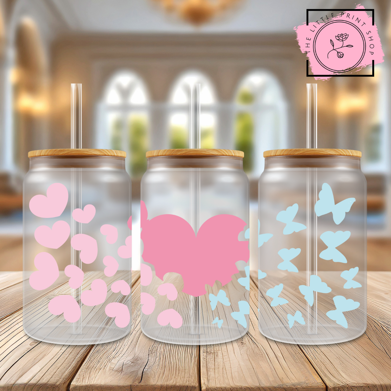 Pastel Hearts - 16oz Libbey Glass Printed UV DTF Wrap