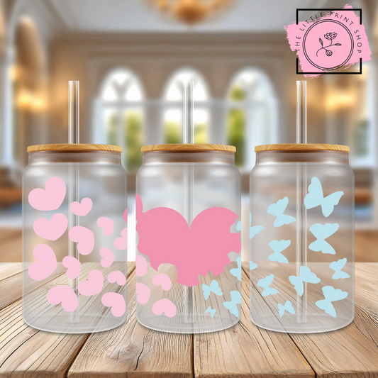 Pastel Hearts - 16oz Libbey Glass Printed UV DTF Wrap