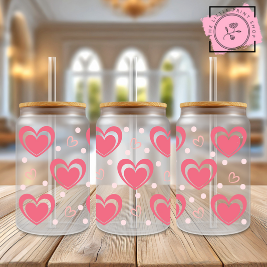Love Hearts - 16oz Libbey Glass Printed UV DTF Wrap