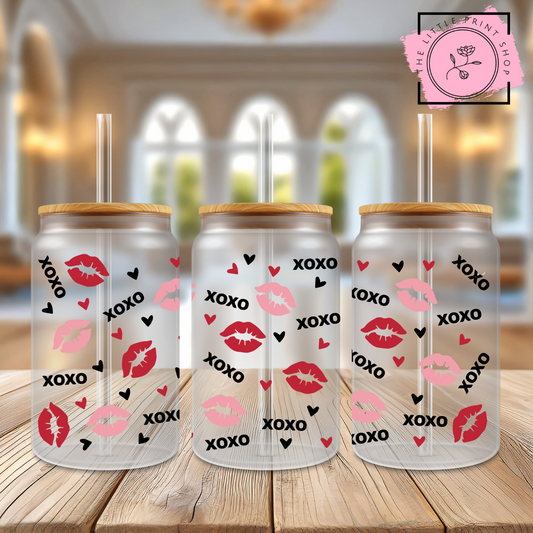 XOXO Kisses - 16oz Libbey Glass Printed UV DTF Wrap