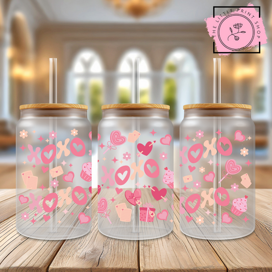 Pink XOXO - 16oz Libbey Glass Printed UV DTF Wrap