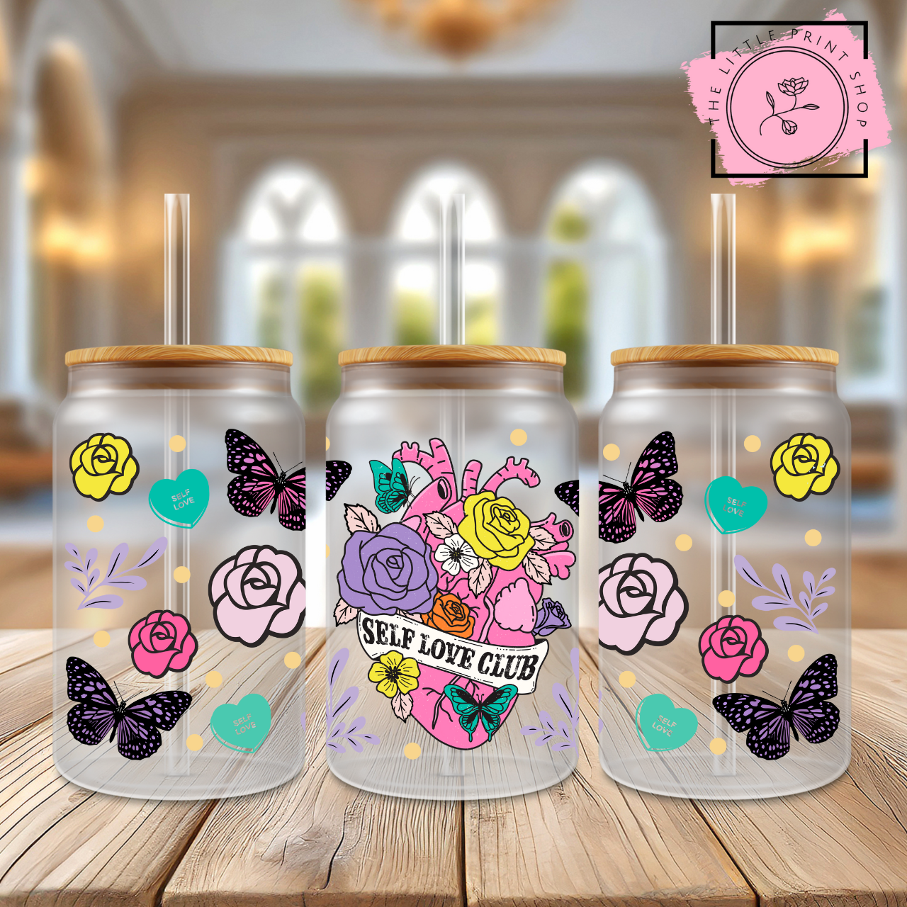 Self Love Club - 16oz Libbey Glass Printed UV DTF Wrap
