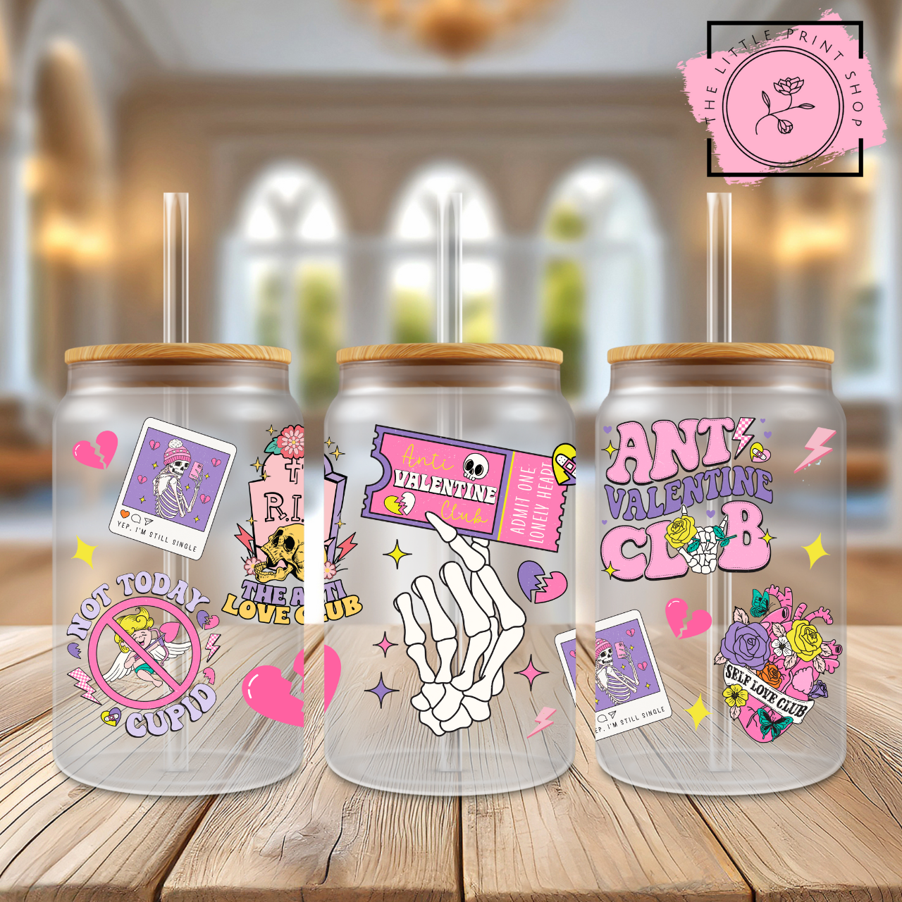 Anti Valentine - 16oz Libbey Glass Printed UV DTF Wrap