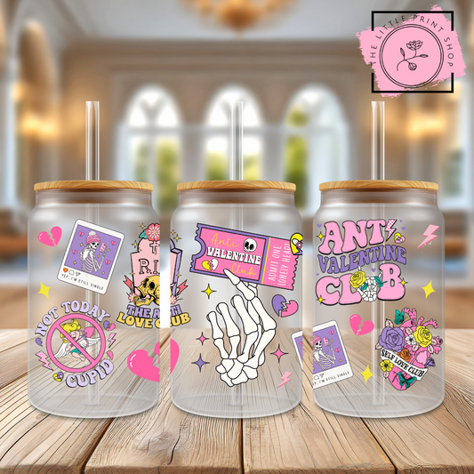 Anti Valentine - 16oz Libbey Glass Printed UV DTF Wrap