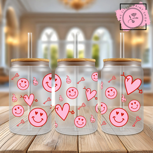 Love Smiles - 16oz Libbey Glass Printed UV DTF Wrap