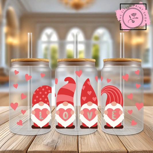 Gnome Love - 16oz Libbey Glass Printed UV DTF Wrap