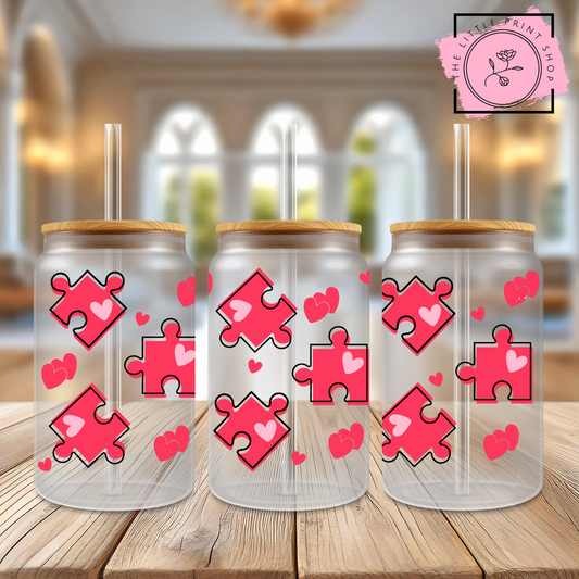 Puzzle Piece - 16oz Libbey Glass Printed UV DTF Wrap