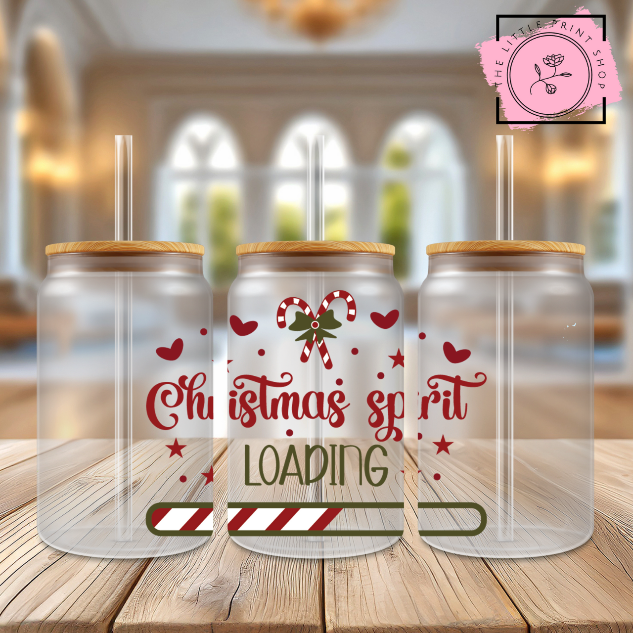 Christmas Spirit Loading.. - 16oz Libbey Glass Printed UV DTF Wrap