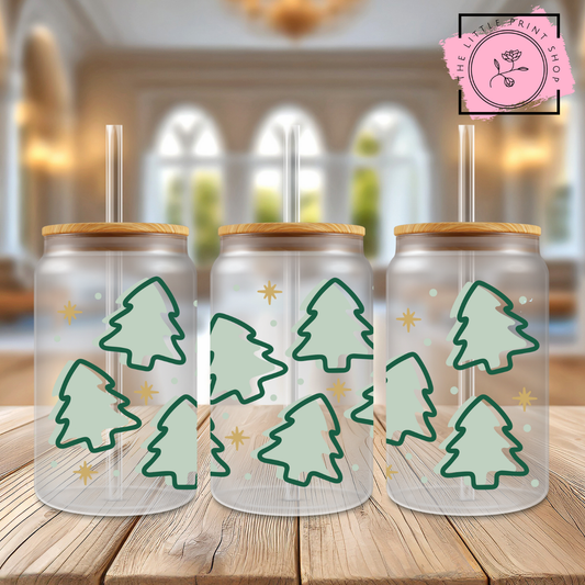 Christmas Trees - 16oz Libbey Glass Printed UV DTF Wrap