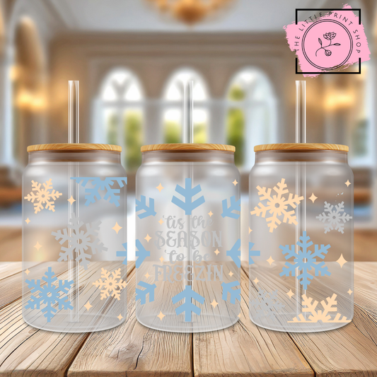 Snowflakes - 16oz Libbey Glass Printed UV DTF Wrap