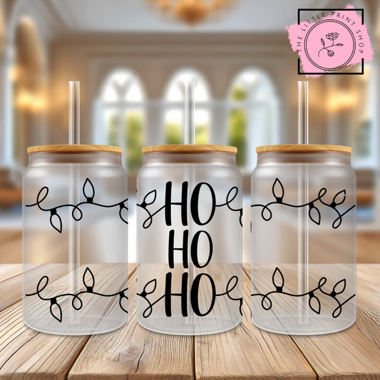 Ho Ho Ho - 16oz Libbey Glass Printed UV DTF Wrap
