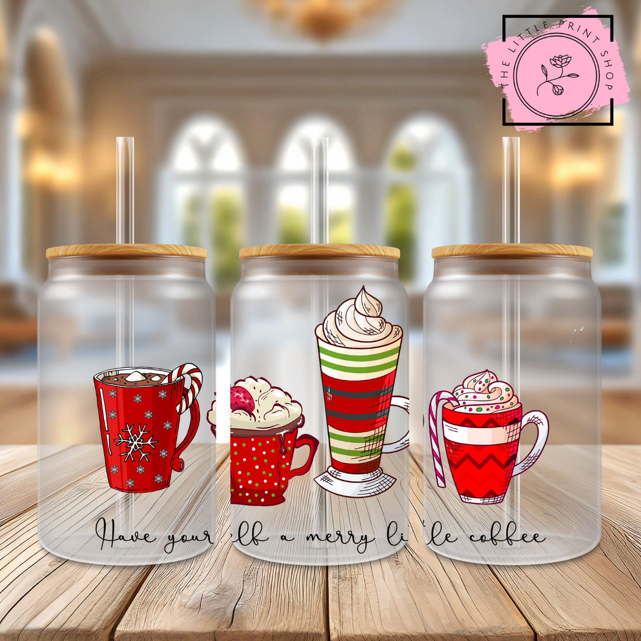 Christmas Latte - 16oz Libbey Glass Printed UV DTF Wrap