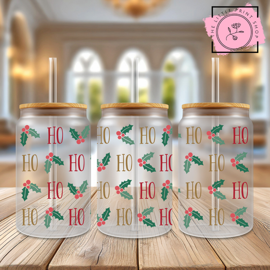 Ho Ho Ho - 16oz Libbey Glass Printed UV DTF Wrap