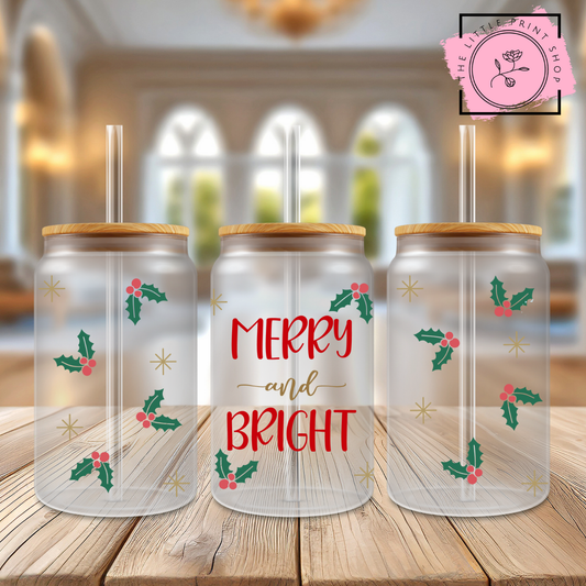 Merry & Bright - 16oz Libbey Glass Printed UV DTF Wrap
