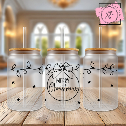 Merry Christmas Outline - 16oz Libbey Glass Printed UV DTF Wrap