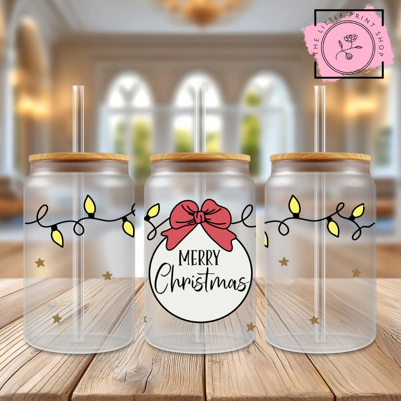 Merry Christmas - 16oz Libbey Glass Printed UV DTF Wrap