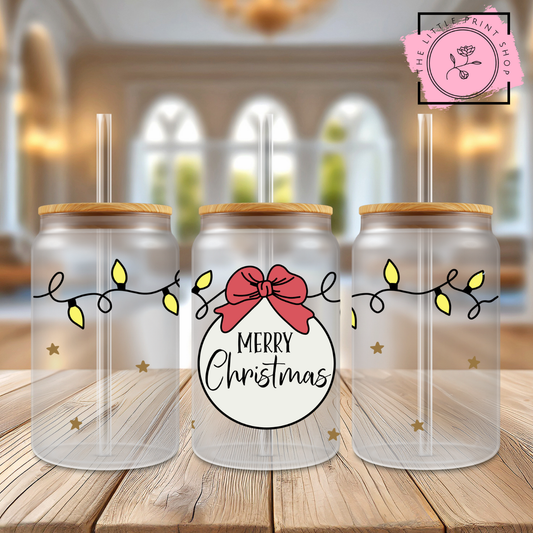 Merry Christmas - 16oz Libbey Glass Printed UV DTF Wrap