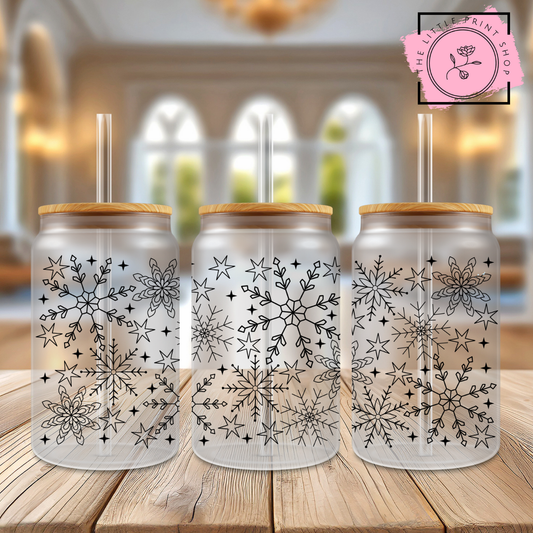 Snowflakes Outline - 16oz Libbey Glass Printed UV DTF Wrap
