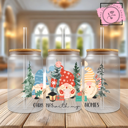 Christmas Gnomes! - 16oz Libbey Glass Printed UV DTF Wrap