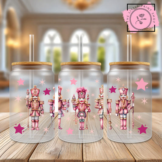 Pink Nutcracker - 16oz Libbey Glass Printed UV DTF Wrap