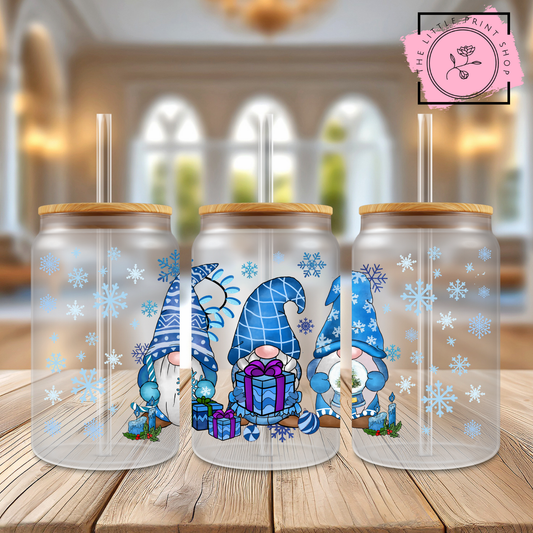 Blue Gnomes - 16oz Libbey Glass Printed UV DTF Wrap
