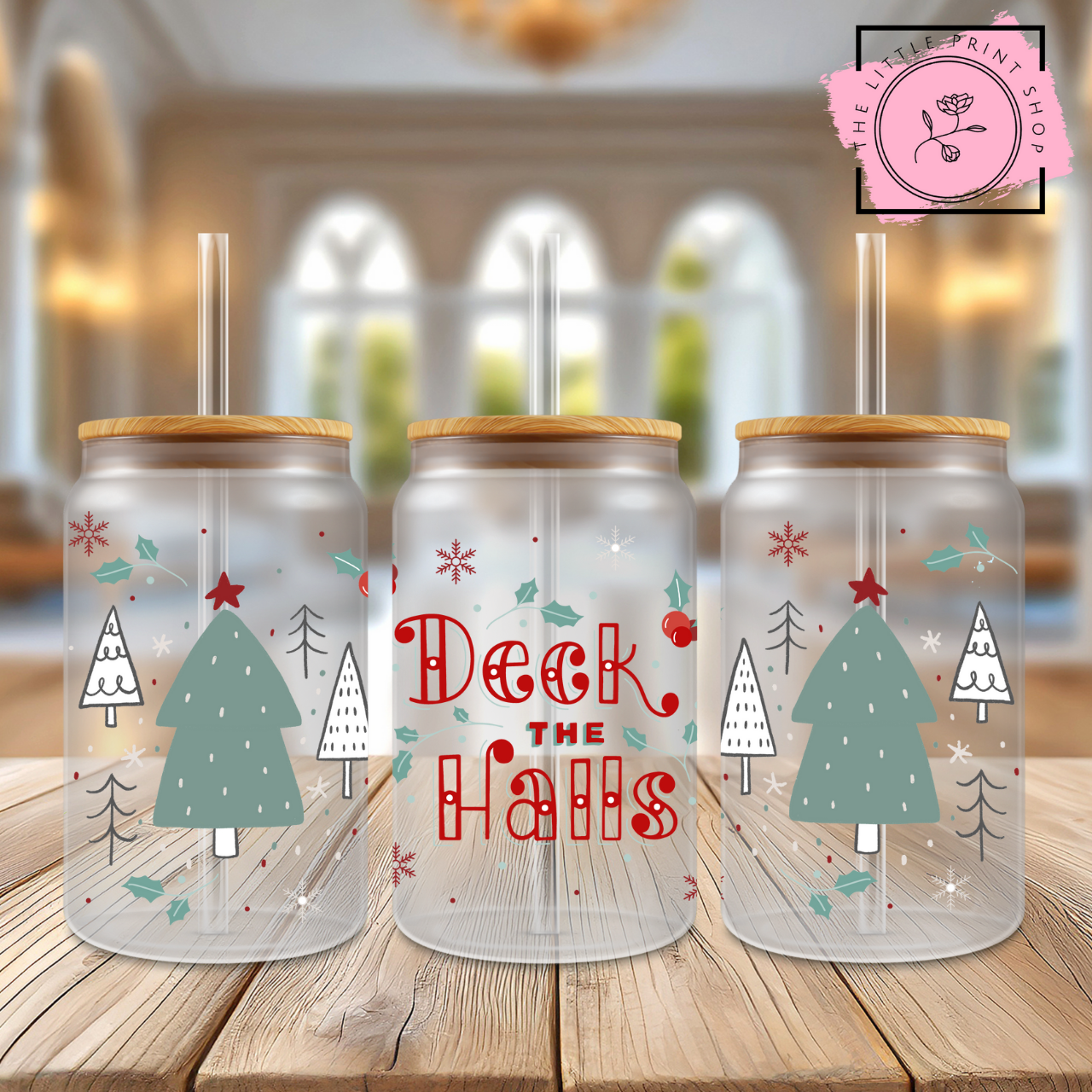 Deck The Halls - 16oz Libbey Glass Printed UV DTF Wrap