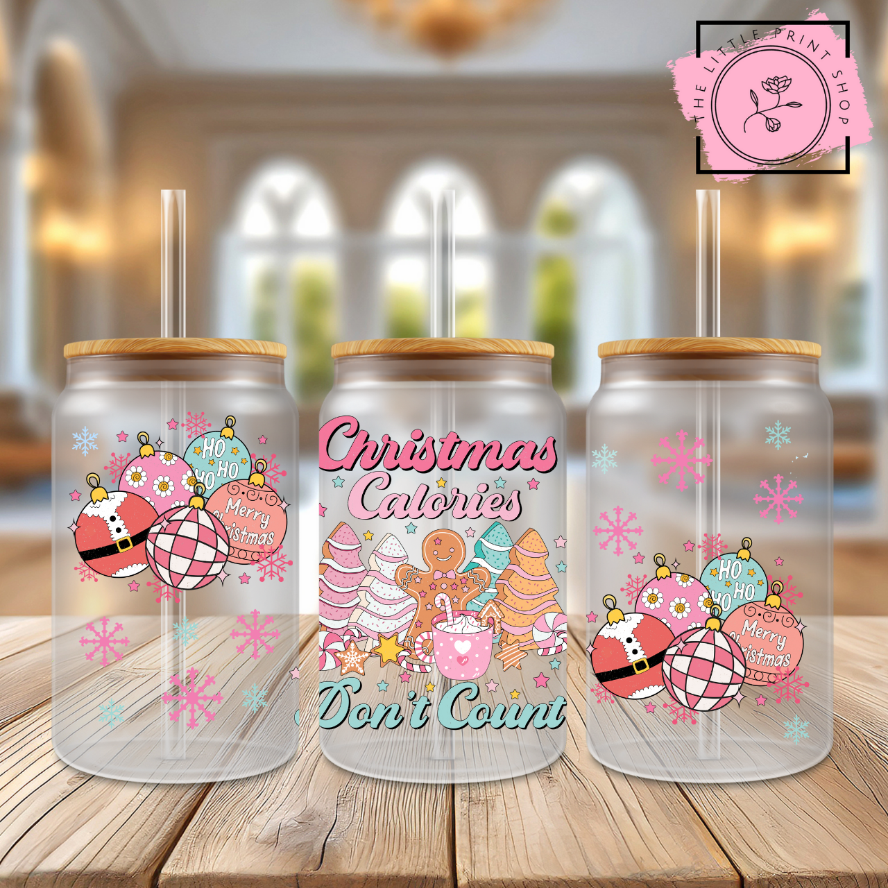 Christmas Calories - 16oz Libbey Glass Printed UV DTF Wrap