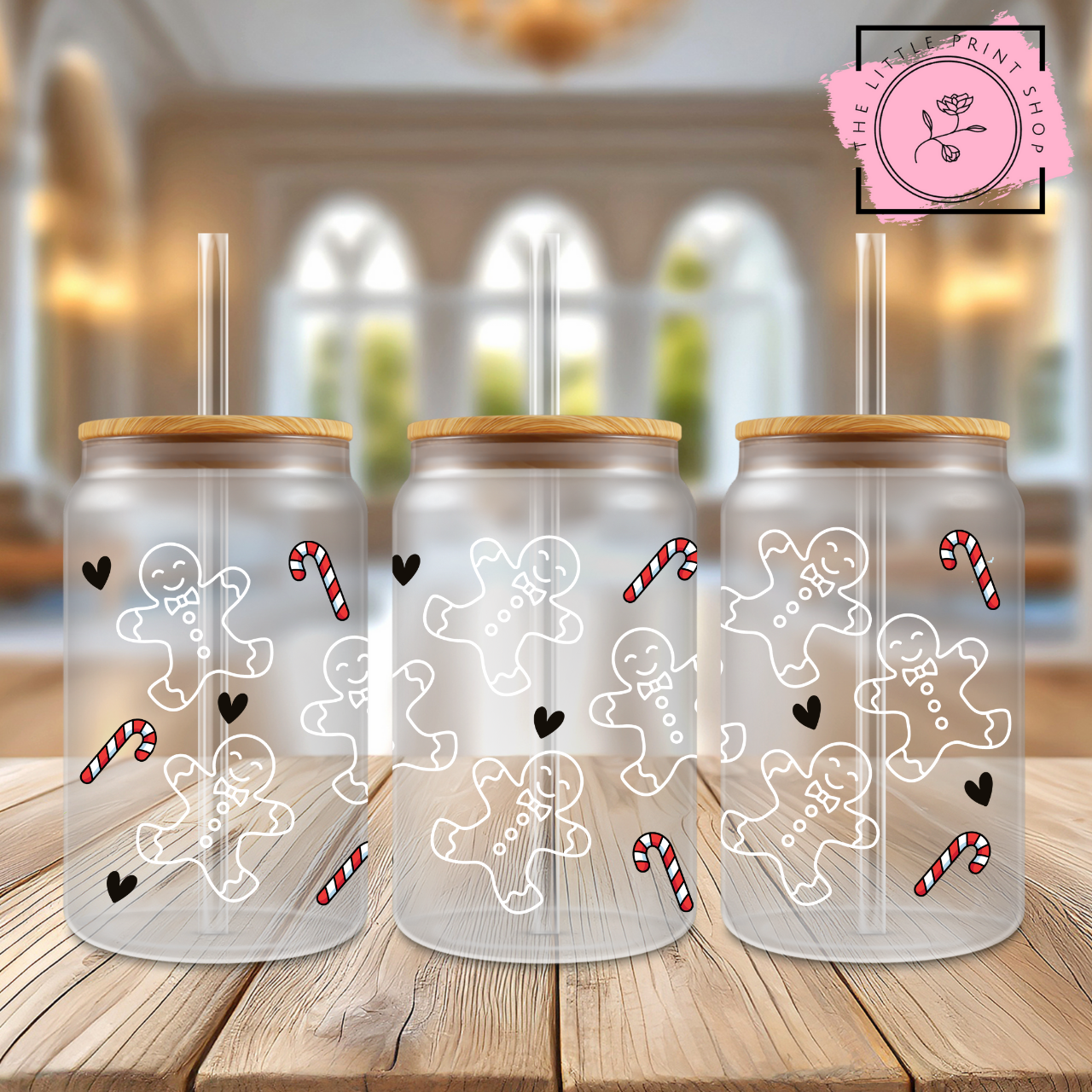 Gingerbread & Candy Canes - 16oz Libbey Glass Printed UV DTF Wrap