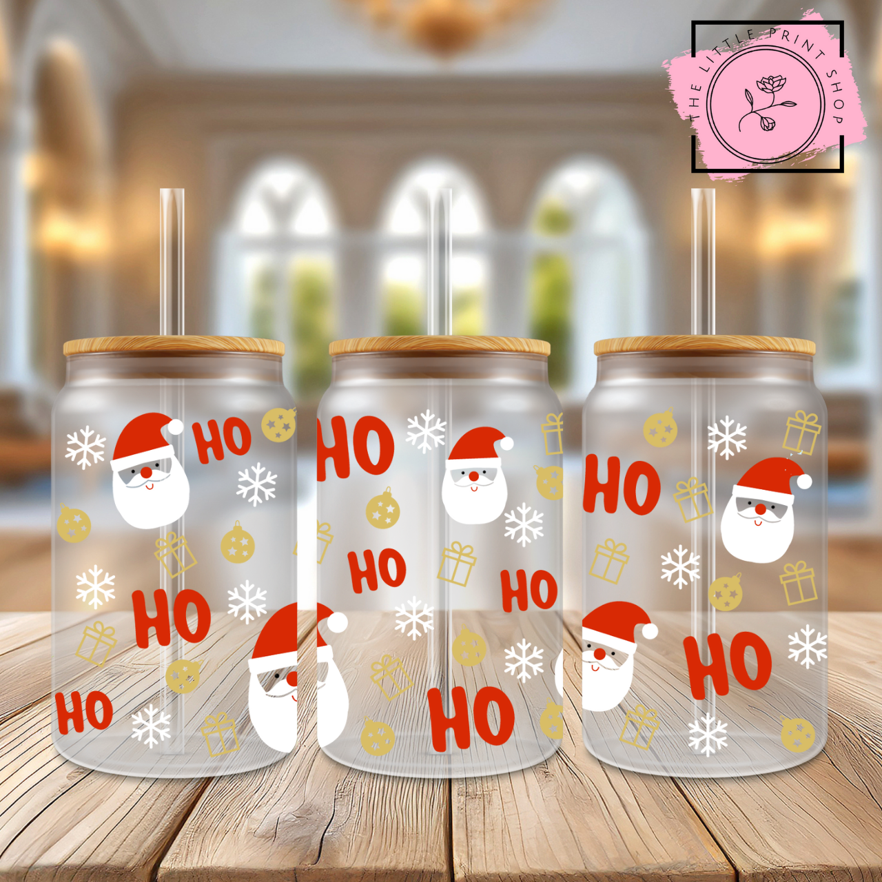 Ho Ho Ho - 16oz Libbey Glass Printed UV DTF Wrap