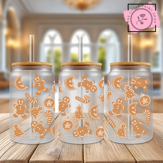 Gingerbread Men Shapes - 16oz Libbey Glass Printed UV DTF Wrap
